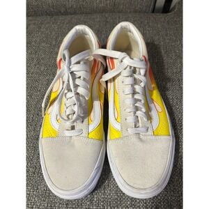 Vans Old Skool Flame‎ Custom Shoes Unisex Cream Yellow Red Fire Size 6.5 EUC
